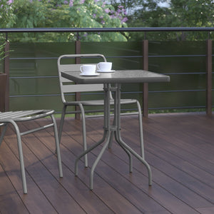 English Elm Barker Stylish Bistro Table with Durable Glass Top and Bronze Metal Frame for Indoor/Outdoor Use Clear Top/Silver Frame 23.5" Square TLH-073A-1-SV-GG