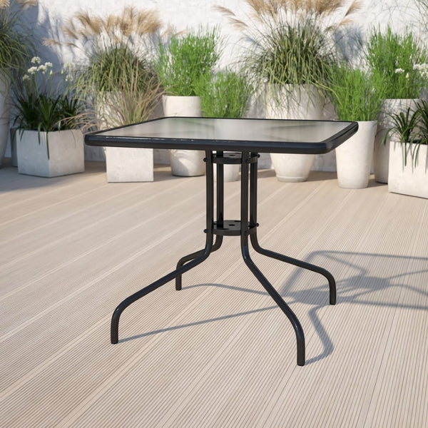 English Elm Barker Stylish Tempered Glass Bistro Table for Indoor and Outdoor Dining - Durable Metal Frame Design Clear Top/Black Frame 31.5" Square TLH-073A-2-GG