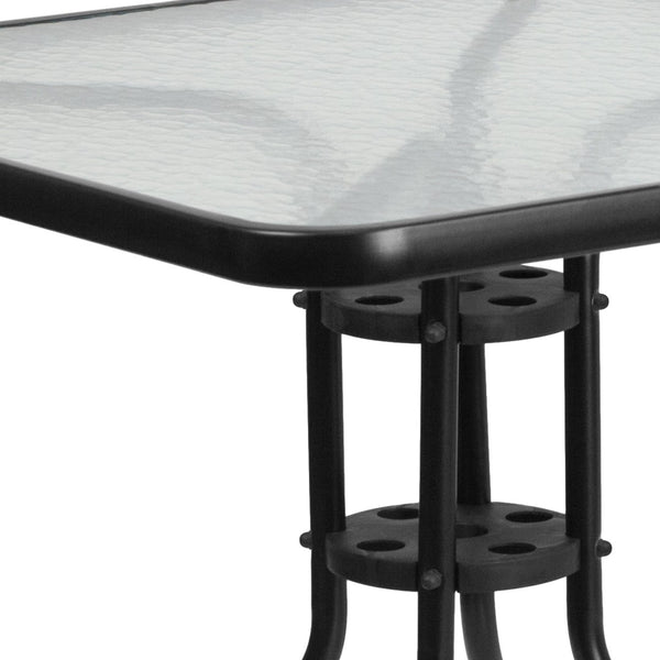 English Elm Barker Stylish Tempered Glass Bistro Table for Indoor and Outdoor Dining - Durable Metal Frame Design Clear Top/Black Frame 31.5" Square TLH-073A-2-GG
