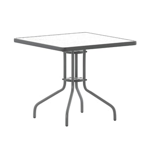 English Elm Barker Stylish Tempered Glass Bistro Table for Indoor and Outdoor Dining - Durable Metal Frame Design Clear Top/Silver Frame 31.5" Square TLH-073A-2-SV-GG