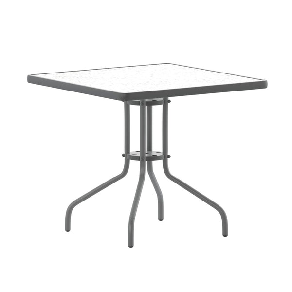 English Elm Barker Stylish Tempered Glass Bistro Table for Indoor and Outdoor Dining - Durable Metal Frame Design Clear Top/Silver Frame 31.5" Square TLH-073A-2-SV-GG