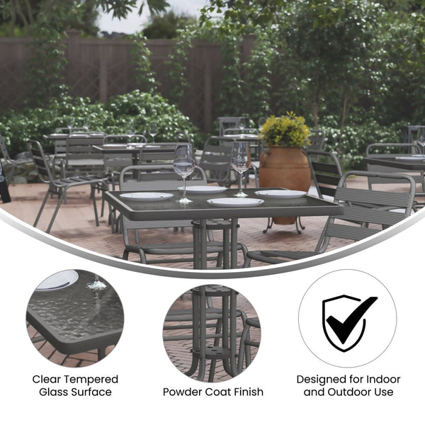 English Elm Barker Stylish Tempered Glass Bistro Table for Indoor and Outdoor Dining - Durable Metal Frame Design Clear Top/Silver Frame 31.5" Square TLH-073A-2-SV-GG