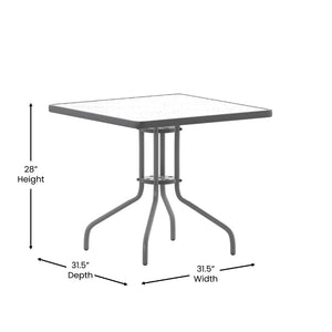 English Elm Barker Stylish Tempered Glass Bistro Table for Indoor and Outdoor Dining - Durable Metal Frame Design Clear Top/Silver Frame 31.5" Square TLH-073A-2-SV-GG