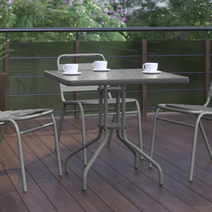 English Elm Barker Stylish Tempered Glass Bistro Table for Indoor and Outdoor Dining - Durable Metal Frame Design Clear Top/Silver Frame 31.5" Square TLH-073A-2-SV-GG