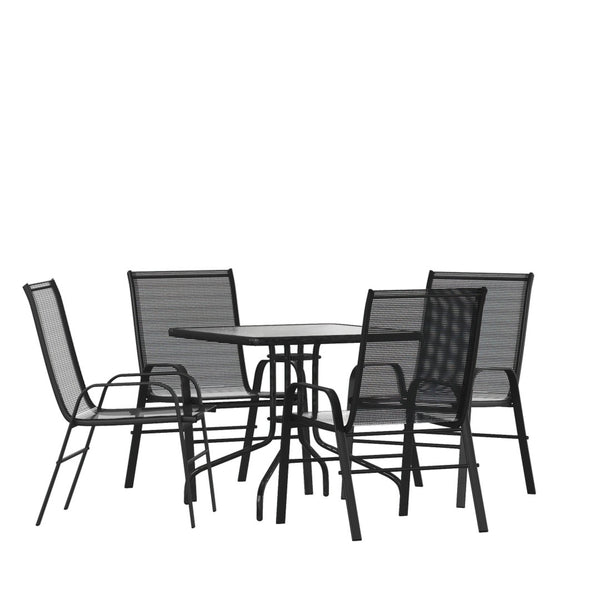 English Elm Brazos 5-Piece Modern Outdoor Dining Set with Stylish Tempered Glass Table and Ergonomic Chairs Black TLH-073A2303C-GG