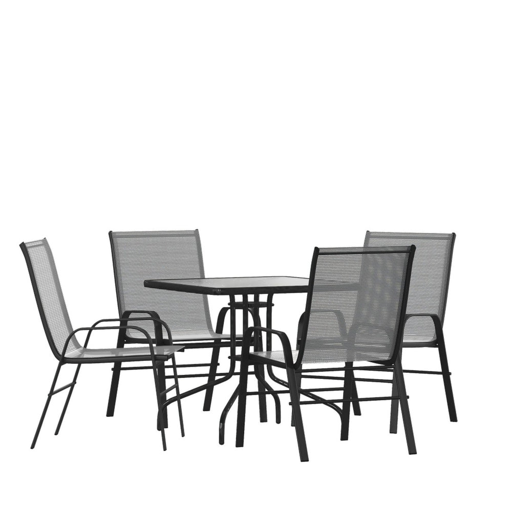 English Elm Brazos 5-Piece Modern Outdoor Dining Set with Stylish Tempered Glass Table and Ergonomic Chairs Gray TLH-073A2303C-GY-GG