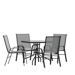 English Elm Brazos 5-Piece Modern Outdoor Dining Set with Stylish Tempered Glass Table and Ergonomic Chairs Gray TLH-073A2303C-GY-GG