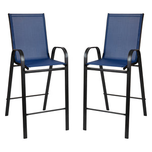 English Elm Brazos Outdoor Bistro Set - Stylish 2-Person Dining Experience with Durable Glass Table and Stools Navy 27.5" Square TLH-073H092H-NV-GG