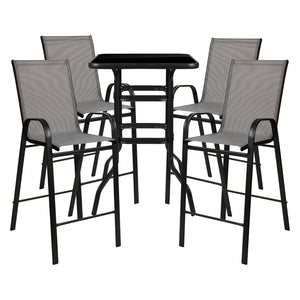 English Elm Brazos Outdoor Dining Set - Stylish 4-Person Bistro Ensemble with Glass Top for Elegant Gatherings Gray 27.5" Square TLH-073H092H4-GR-GG