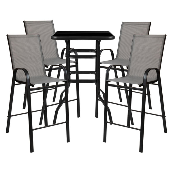 English Elm Brazos Outdoor Dining Set - Stylish 4-Person Bistro Ensemble with Glass Top for Elegant Gatherings Gray 27.5" Square TLH-073H092H4-GR-GG