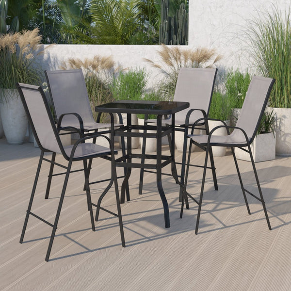 English Elm Brazos Outdoor Dining Set - Stylish 4-Person Bistro Ensemble with Glass Top for Elegant Gatherings Gray 27.5" Square TLH-073H092H4-GR-GG