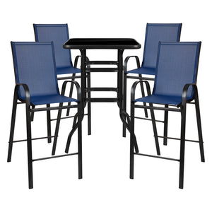 English Elm Brazos Outdoor Dining Set - Stylish 4-Person Bistro Ensemble with Glass Top for Elegant Gatherings Navy 27.5" Square TLH-073H092H4-NV-GG