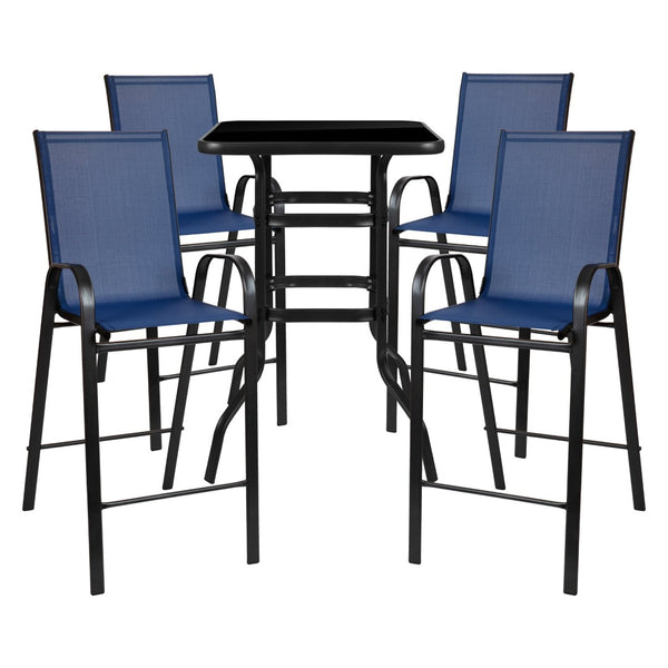 English Elm Brazos Outdoor Dining Set - Stylish 4-Person Bistro Ensemble with Glass Top for Elegant Gatherings Navy 27.5" Square TLH-073H092H4-NV-GG