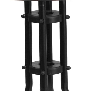 English Elm Barker Modern Bistro-Style Tempered Glass Table with Rattan Edging for Indoor and Outdoor Use Clear Top/Black Frame 28" Round TLH-087-BK-GG