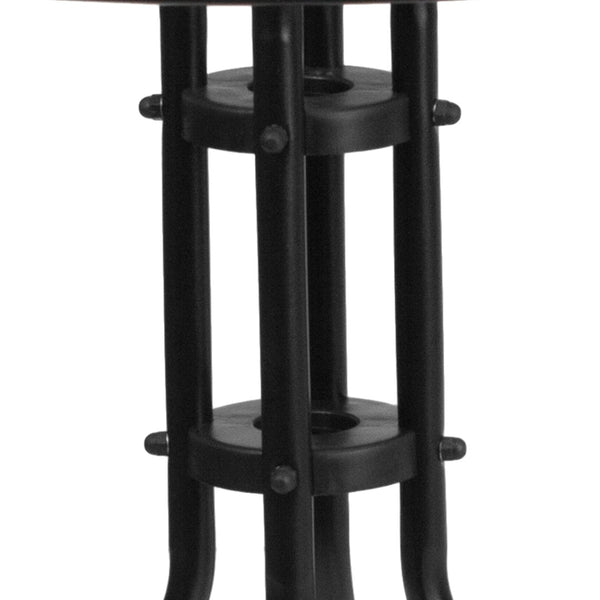English Elm Barker Modern Bistro-Style Tempered Glass Table with Rattan Edging for Indoor and Outdoor Use Clear Top/Black Frame 28" Round TLH-087-BK-GG