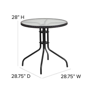 English Elm Lila Elegant Glass Table with Stylish Rattan Edging and 4 Stackable Chairs for Dining Spaces Black 28" Round TLH-087RD-037BK4-GG