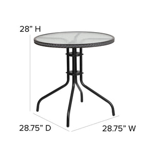 English Elm Lila Elegant Glass Table with Stylish Rattan Edging and 4 Stackable Chairs for Dining Spaces Gray 28" Round TLH-087RD-037GY4-GG