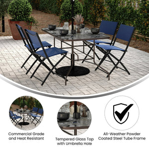 English Elm Tory Elegant Bronze Metal Patio Table with Tempered Glass Top and Umbrella Hole for Outdoor Dining Clear Top/Bronze Frame 31.5"W x 55"L TLH-089-BZ-GG