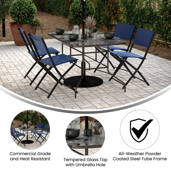 English Elm Tory Elegant Bronze Metal Patio Table with Tempered Glass Top and Umbrella Hole for Outdoor Dining Clear Top/Bronze Frame 31.5"W x 55"L TLH-089-BZ-GG