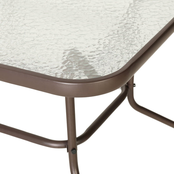 English Elm Tory Elegant Bronze Metal Patio Table with Tempered Glass Top and Umbrella Hole for Outdoor Dining Clear Top/Bronze Frame 31.5"W x 55"L TLH-089-BZ-GG