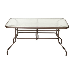 English Elm Tory Elegant Bronze Metal Patio Table with Tempered Glass Top and Umbrella Hole for Outdoor Dining Clear Top/Bronze Frame 31.5"W x 55"L TLH-089-BZ-GG