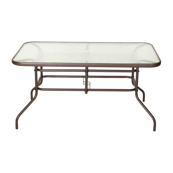 English Elm Tory Elegant Bronze Metal Patio Table with Tempered Glass Top and Umbrella Hole for Outdoor Dining Clear Top/Bronze Frame 31.5"W x 55"L TLH-089-BZ-GG