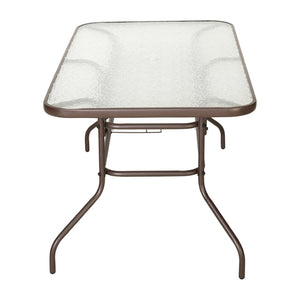 English Elm Tory Elegant Bronze Metal Patio Table with Tempered Glass Top and Umbrella Hole for Outdoor Dining Clear Top/Bronze Frame 31.5"W x 55"L TLH-089-BZ-GG