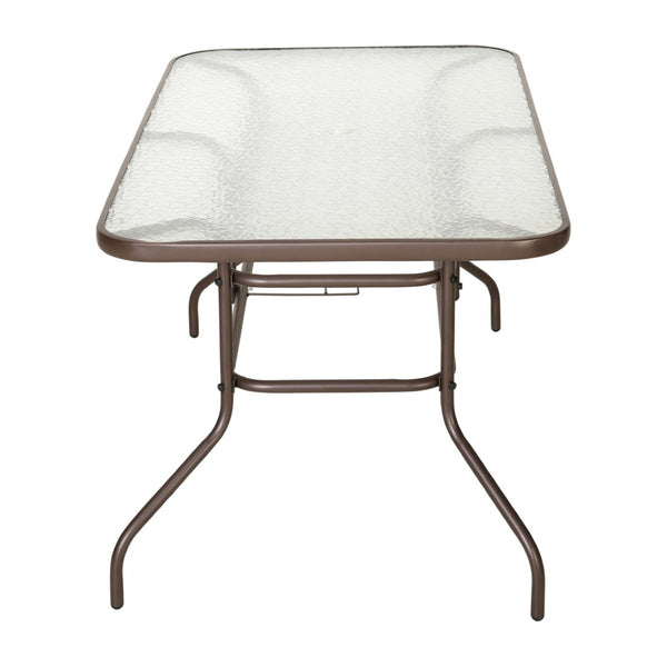 English Elm Tory Elegant Bronze Metal Patio Table with Tempered Glass Top and Umbrella Hole for Outdoor Dining Clear Top/Bronze Frame 31.5"W x 55"L TLH-089-BZ-GG