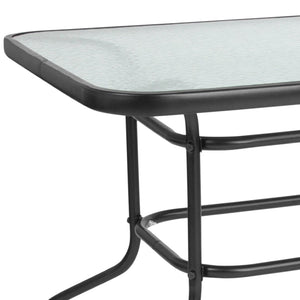 English Elm Tory Elegant Bronze Metal Patio Table with Tempered Glass Top and Umbrella Hole for Outdoor Dining Clear Top/Black Frame 31.5"W x 55"L TLH-089-GG