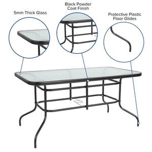 English Elm Tory Elegant Bronze Metal Patio Table with Tempered Glass Top and Umbrella Hole for Outdoor Dining Clear Top/Black Frame 31.5"W x 55"L TLH-089-GG