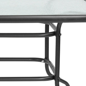 English Elm Tory Elegant Bronze Metal Patio Table with Tempered Glass Top and Umbrella Hole for Outdoor Dining Clear Top/Black Frame 31.5"W x 55"L TLH-089-GG