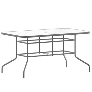 English Elm Tory Elegant Bronze Metal Patio Table with Tempered Glass Top and Umbrella Hole for Outdoor Dining Clear Top/Silver Frame 31.5" x 55" TLH-089-SV-GG