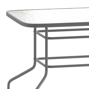English Elm Tory Elegant Bronze Metal Patio Table with Tempered Glass Top and Umbrella Hole for Outdoor Dining Clear Top/Silver Frame 31.5" x 55" TLH-089-SV-GG