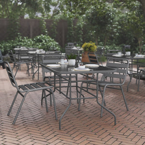 English Elm Tory Elegant Bronze Metal Patio Table with Tempered Glass Top and Umbrella Hole for Outdoor Dining Clear Top/Silver Frame 31.5" x 55" TLH-089-SV-GG