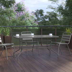 English Elm Tory Elegant Bronze Metal Patio Table with Tempered Glass Top and Umbrella Hole for Outdoor Dining Clear Top/Silver Frame 31.5" x 55" TLH-089-SV-GG