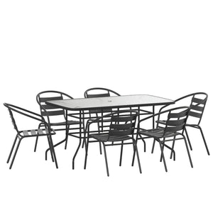 English Elm Lila 7-Piece Modern Patio Dining Set with Glass Table & Stackable Chairs for Stylish Outdoor Meals TLH-089REC-017CBK6-GG