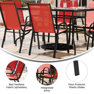 English Elm Brazos 5-Piece Outdoor Patio Dining Set with Tempered Glass Table and Stackable Sling Chairs for Comfort Red TLH-089REC-303CRD4-GG
