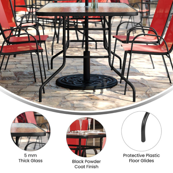 English Elm Brazos 5-Piece Outdoor Patio Dining Set with Tempered Glass Table and Stackable Sling Chairs for Comfort Red TLH-089REC-303CRD4-GG