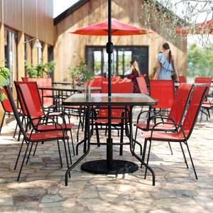 English Elm Brazos 7 Piece Outdoor Patio Dining Set - Modern Tempered Glass Table with 6 Comfortable Sling Chairs Red TLH-089REC-303CRD6-GG