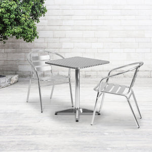 English Elm Lila Modern Bistro Dining Set with Two Slat-Back Chairs - Durable, Stylish, Indoor-Outdoor Use Aluminum 23.5" Square TLH-ALUM-24SQ-017BCHR2-GG