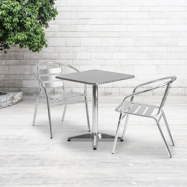 English Elm Lila Modern Bistro Dining Set with Two Slat-Back Chairs - Durable, Stylish, Indoor-Outdoor Use Aluminum 23.5" Square TLH-ALUM-24SQ-017BCHR2-GG