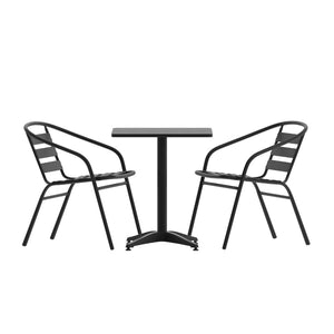 English Elm Lila Modern Bistro Dining Set with Two Slat-Back Chairs - Durable, Stylish, Indoor-Outdoor Use Black 23.5" Square TLH-ALUM-24SQ-017BK2-GG
