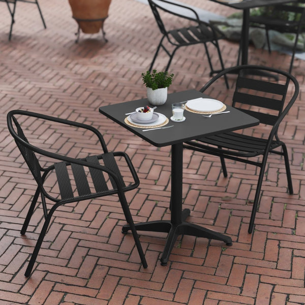 English Elm Lila Modern Bistro Dining Set with Two Slat-Back Chairs - Durable, Stylish, Indoor-Outdoor Use Black 23.5" Square TLH-ALUM-24SQ-017BK2-GG