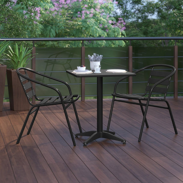 English Elm Lila Modern Bistro Dining Set with Two Slat-Back Chairs - Durable, Stylish, Indoor-Outdoor Use Black 23.5" Square TLH-ALUM-24SQ-017BK2-GG
