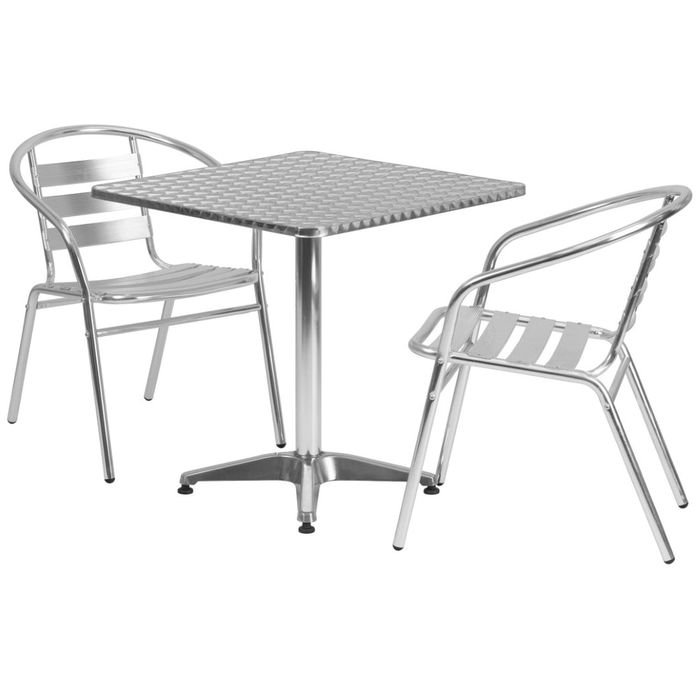 English Elm Lila Modern Café-Style Indoor-Outdoor Dining Set with Stackable Chairs for Compact Spaces Aluminum 27.5" Square TLH-ALUM-28SQ-017BCHR2-GG
