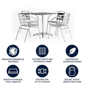 English Elm Lila Indoor-Outdoor Dining Set: Modern Square Table with 4 Ergonomic Slat Back Chairs for Entertaining Aluminum 27.5" Square TLH-ALUM-28SQ-017BCHR4-GG