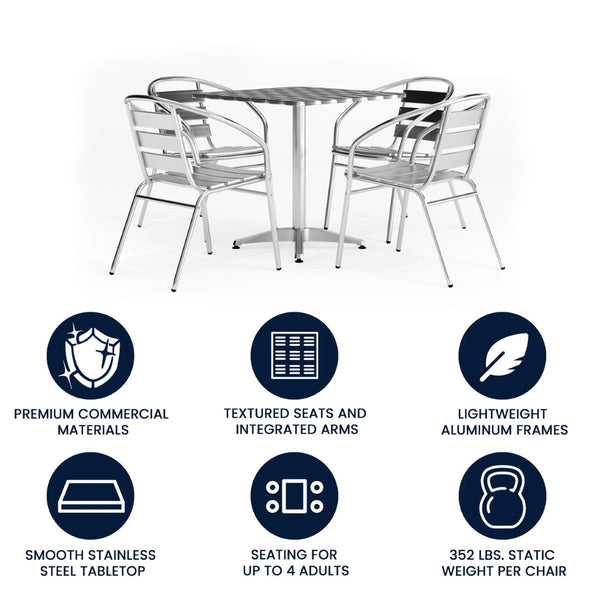 English Elm Lila Indoor-Outdoor Dining Set: Modern Square Table with 4 Ergonomic Slat Back Chairs for Entertaining Aluminum 27.5" Square TLH-ALUM-28SQ-017BCHR4-GG