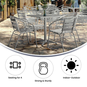 English Elm Lila Indoor-Outdoor Dining Set: Modern Square Table with 4 Ergonomic Slat Back Chairs for Entertaining Aluminum 27.5" Square TLH-ALUM-28SQ-017BCHR4-GG