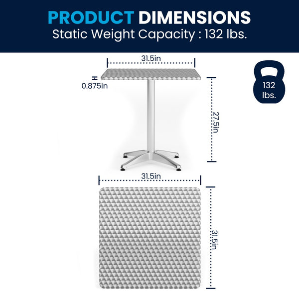 English Elm Lila Indoor-Outdoor Dining Set: Modern Square Table with 4 Ergonomic Slat Back Chairs for Entertaining Aluminum 27.5" Square TLH-ALUM-28SQ-017BCHR4-GG