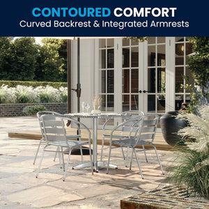 English Elm Lila Indoor-Outdoor Dining Set: Modern Square Table with 4 Ergonomic Slat Back Chairs for Entertaining Aluminum 27.5" Square TLH-ALUM-28SQ-017BCHR4-GG